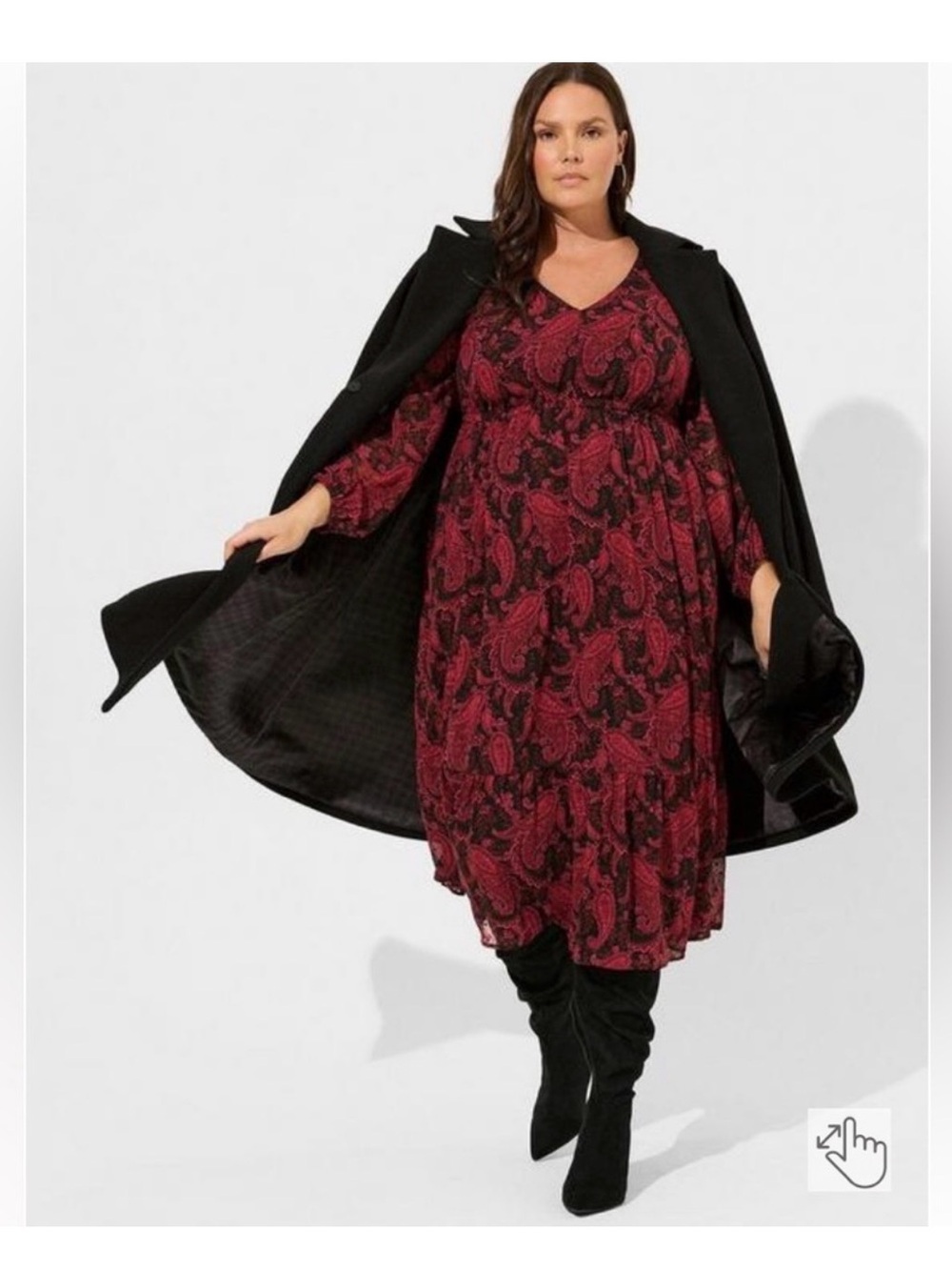 Torrid Paisley V-Neck Long Sleeve Midi Dress Size 2X